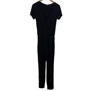 Lulu's Women's Sevannah Black Short Sleeve V-Neck Jumpsuit Size S